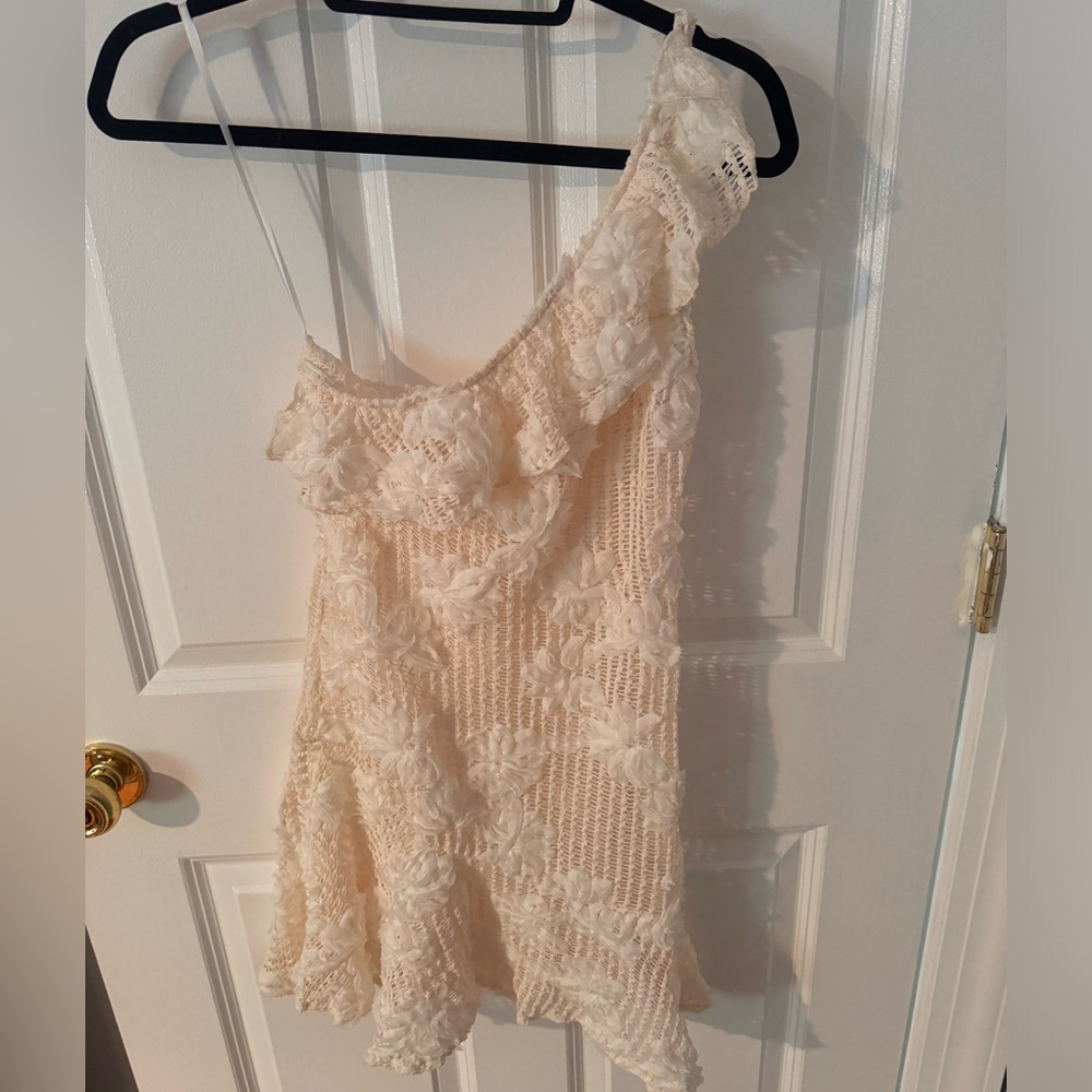 Peppermayo Cream One-Shoulder Mini Dress